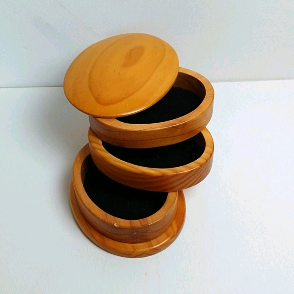 Vintage Wooden Tiered Belt Buckle Box